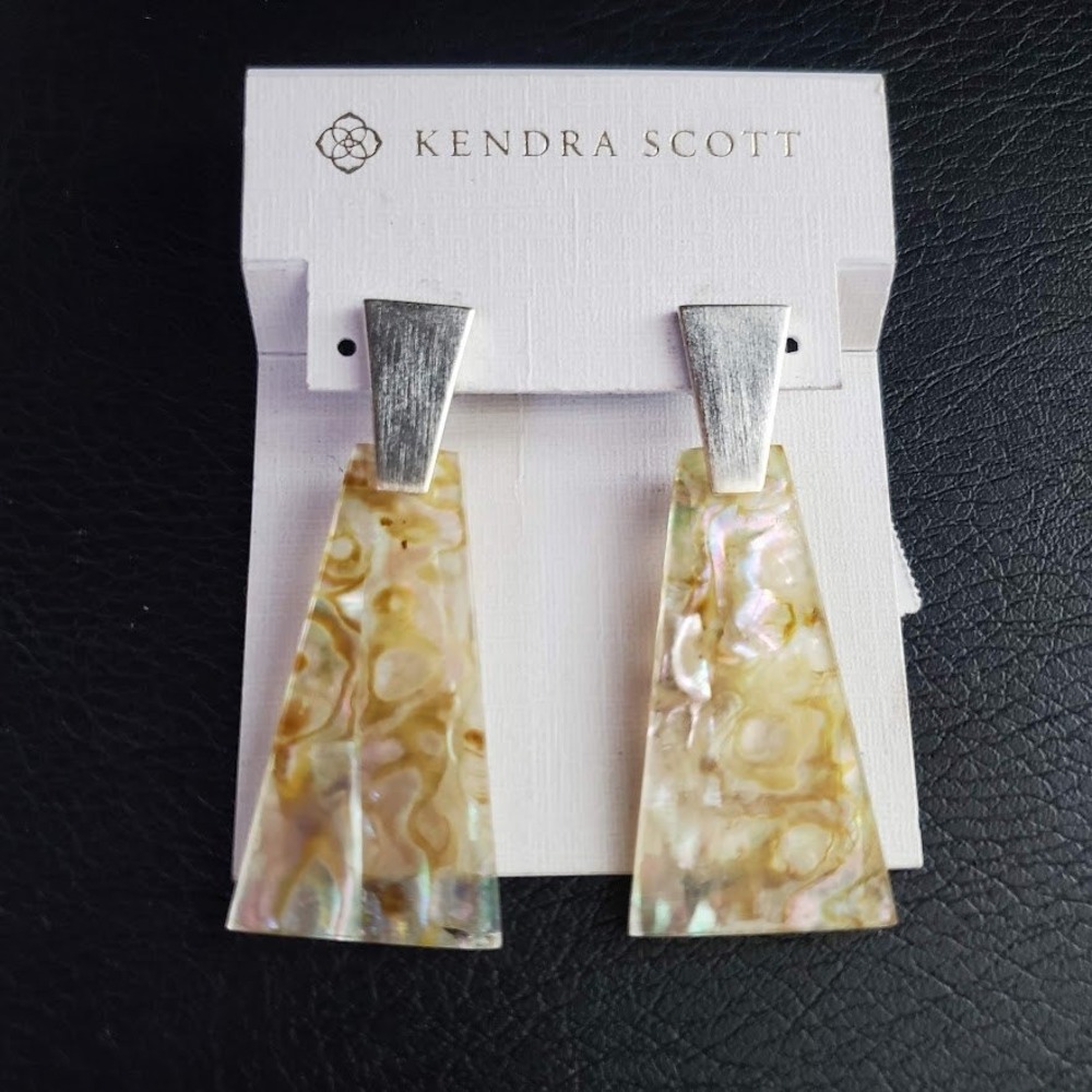 Kendra Scott Collins Large Drop Earrings Silver Tone Abalone Shell New with Tags